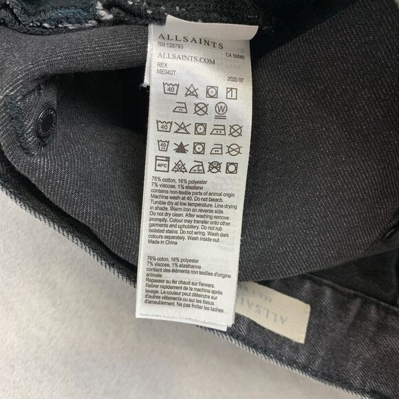 AllSaints Mens Pants 30x32 Gray Rex Slim Fit Soft Stretch Denim Jeans Distressed - Picture 8 of 11